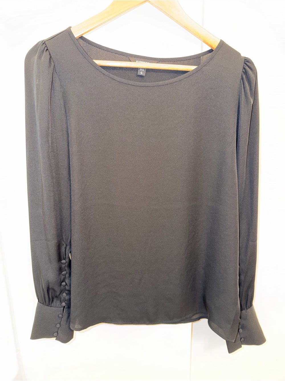 Express Women’s Black Long-Sleeve Blouse with Button Cuffs